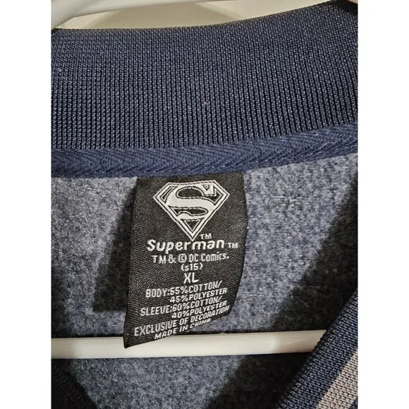 Superman Patch Varsity Bomber Men's XL Blue Heather Snap Jacket DC Comics Rare - Picture 4 of 6